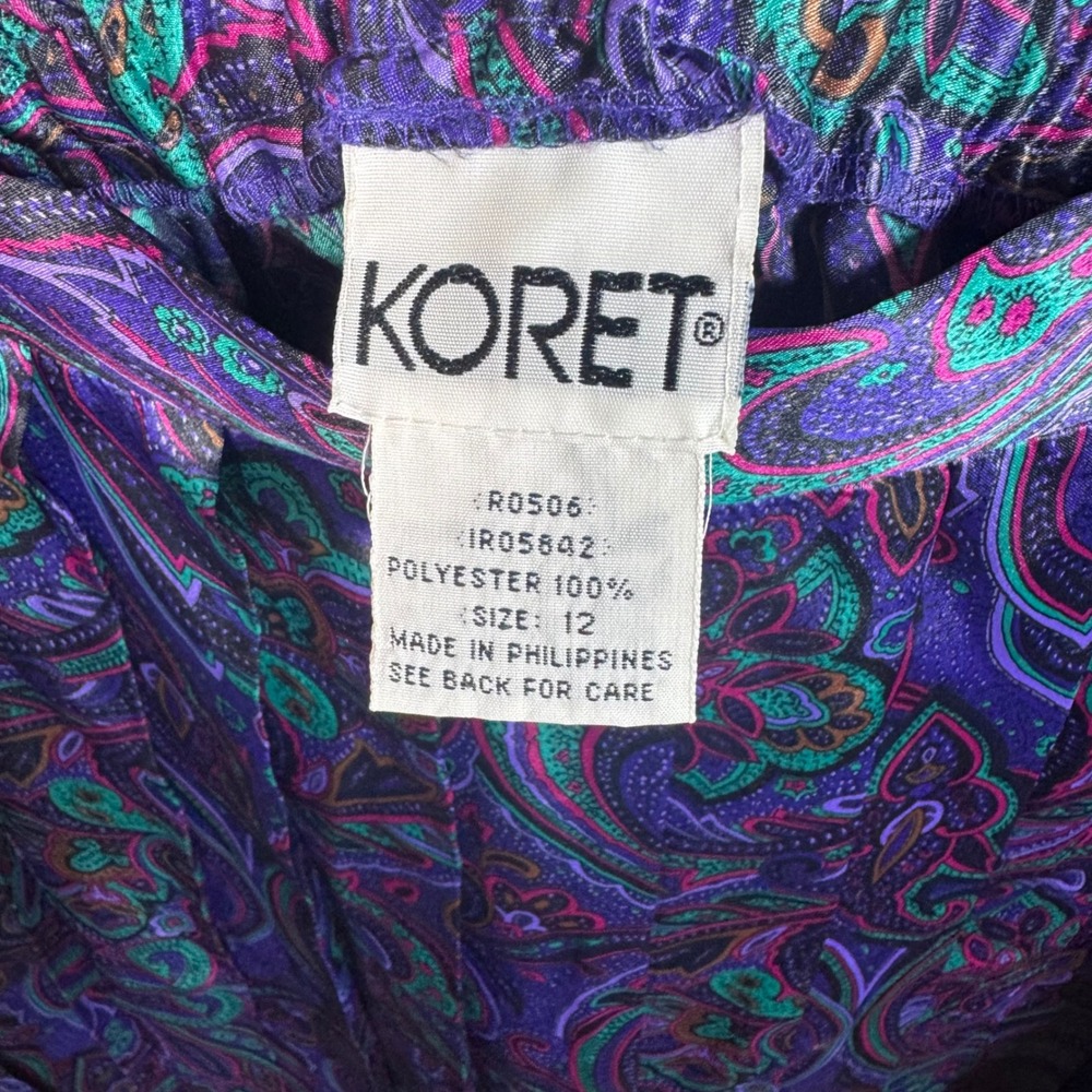 VTG Koret Multicolor Satin Boho Floral Paisley Full Pleated Skirt Sz 12 Pullon - Picture 4 of 10